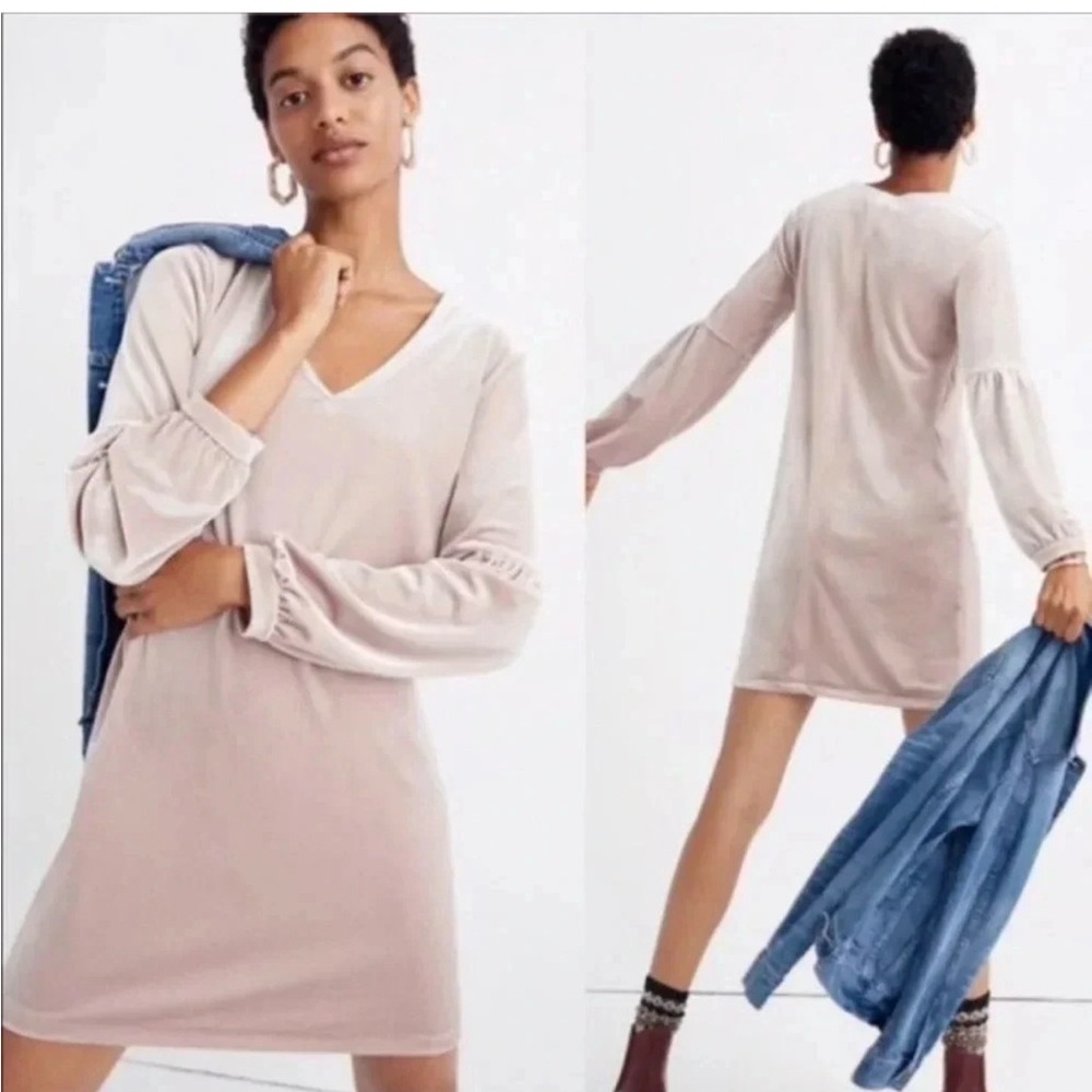 Madewell velour crushed velvet long sleeve mini dress pink XS